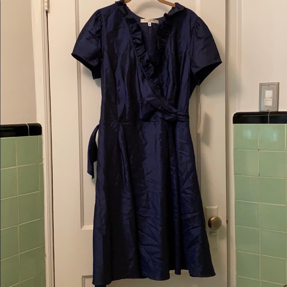 NEW Evan Picone Navy Blue Ruffle Tie Dress
